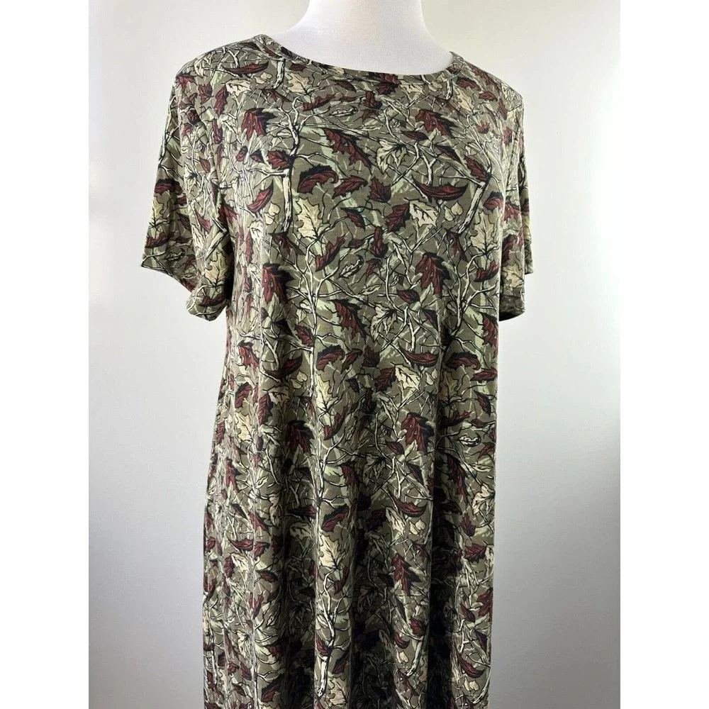 🦄 Lularoe Carly Dress Fall Autumn Leaf Stretch Hi-Lo Short Sleeve Plus Size 3XL - Picture 2 of 6